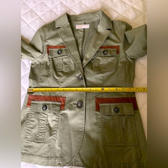 Michael Kors army green khaki safari cargo blazer collared 2 buttons 4 pockets S - Picture 14 of 16